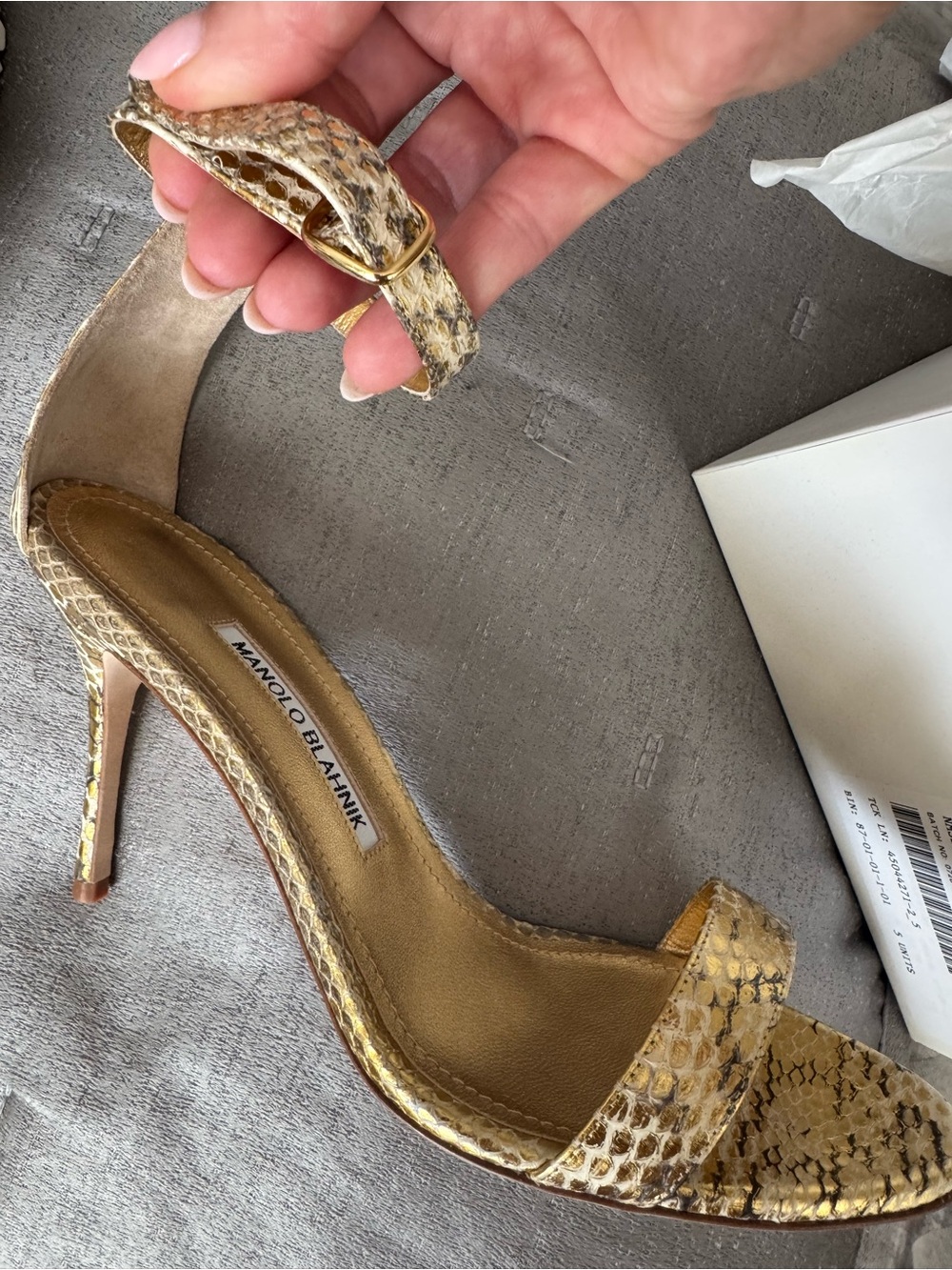 Manolo Blahnik Gold Snakeskin Ankle-Strap Sandal